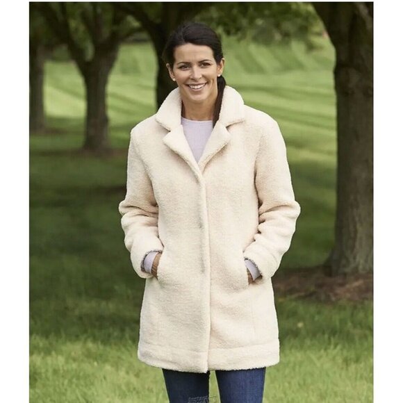 𝅺DULUTH Trading Women's Ivory Wool Sherpa Coat Size Medium - Picture 1 of 9